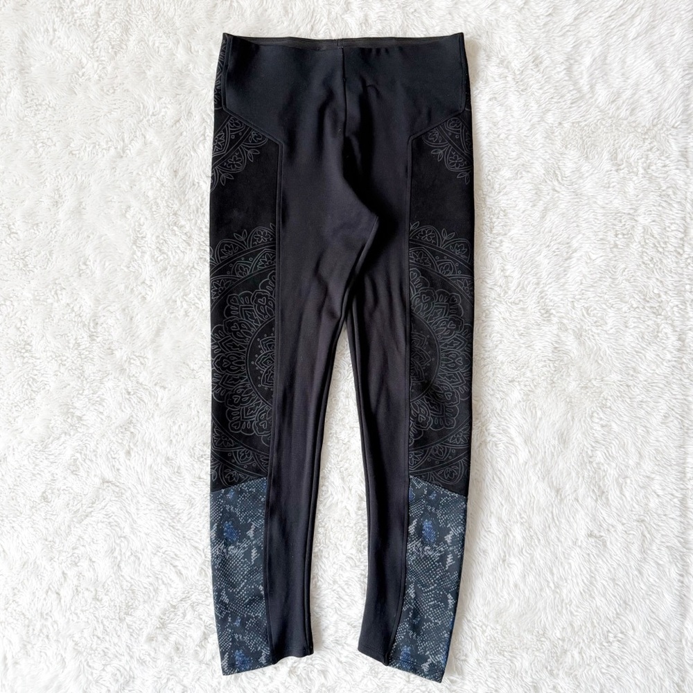 Desigual Woman Black Mandala Floral Snake Print Velvet Patch Legging MEDIUM Boho